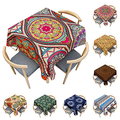 Odot Tischdecke Quadratisch Wasserdicht Polyester, Pflegeleicht Fleckschutz Abwaschbar Böhmisches Mandala Rechteckig Tischdecke für Home Küche Couchtisch Dekoration (Exotisches Mandala,100x100cm) von Odot