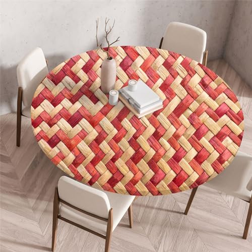 Odot Waschbare Elastische Runde Tischdecke 3D Druck Anti-Tear Wischbare rutschfeste Rund Tischdecken Abwaschbar Abwischbar Tischtuch für Dekoration Garten Partys Kaffee (120cm,Rot) von Odot
