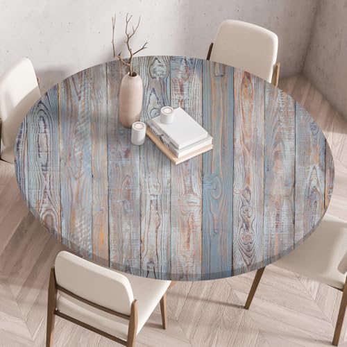 Odot Tischdecke Abwaschbar Rund 60cm, Elastisch Lotuseffekt Tischdecke Outdoor 3D-Holzmaserung Tischdecken Table Cloth für Garten Restaurant, Ideal für 50cm-55cm von Odot