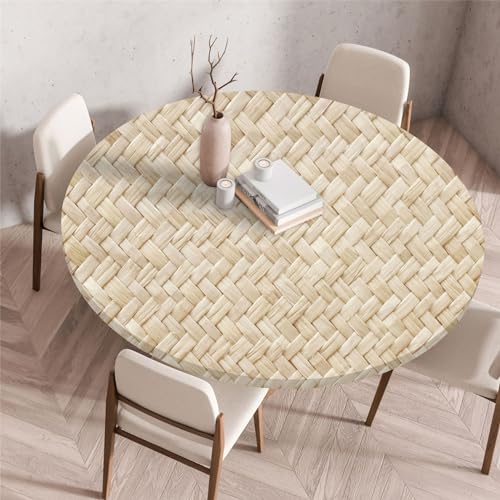 Odot Waschbare Elastische Runde Tischdecke 3D Druck Anti-Tear Wischbare rutschfeste Rund Tischdecken Abwaschbar Abwischbar Tischtuch für Dekoration Garten Partys Kaffee (90cm,Flechten) von Odot