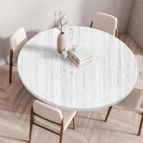 Odot Waschbare Elastische Runde Tischdecke 3D Druck Anti-Tear Wischbare rutschfeste Rund Tischdecken Abwaschbar Abwischbar Tischtuch für Dekoration Garten Partys Kaffee (90cm,Weiß) von Odot