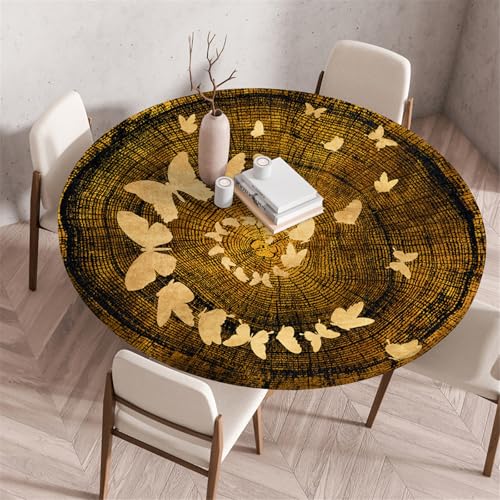Odot Waschbare Elastische Runde Tischdecke 3D Druck Anti-Tear Wischbare rutschfeste Rund Tischdecken Abwaschbar Abwischbar Tischtuch für Dekoration Kaffee Garten Party (130cm,Schmetterling) von Odot
