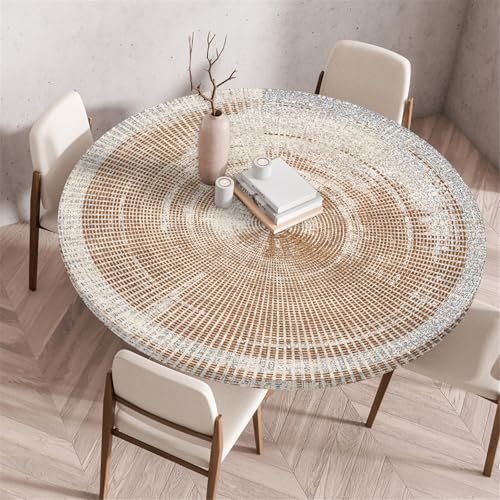 Odot Waschbare Elastische Runde Tischdecke 3D Druck Anti-Tear Wischbare rutschfeste Rund Tischdecken Abwaschbar Abwischbar Tischtuch für Dekoration Kaffee Garten Party (140cm,Planke) von Odot