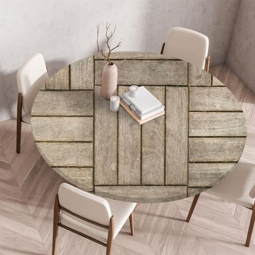 Odot Waschbare Elastische Runde Tischdecke 3D Druck Anti-Tear Wischbare rutschfeste Rund Tischdecken Abwaschbar Abwischbar Tischtuch für Dekoration Kaffee Garten Party (70cm,Retro) von Odot