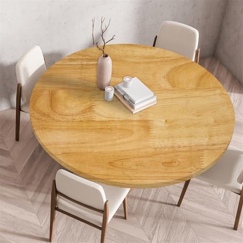 Odot Waschbare Elastische Runde Tischdecke 3D Holzdruck - Anti-Tear Wischbare rutschfeste Rund Tischdecken Abwaschbar Abwischbar Tischtuch für Dekoration Kaffee Garten Party (140cm,Elegant) von Odot