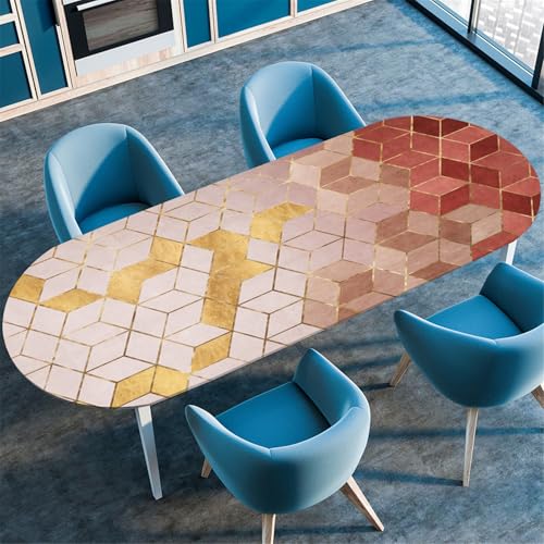 Odot Waschbare Elastische Runde Tischdecke Oval 3D Druck Abwaschbar Spanntischdecke Oval Gartentischdecke Outdoor Oval Tischdecke mit Gummizug, Graffiti Kunst (107x173cm,Geometrie) von Odot