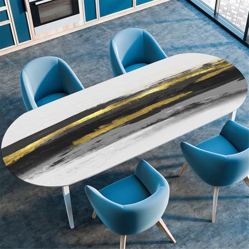 Odot Waschbare Elastische Runde Tischdecke Oval 3D Druck Abwaschbar Spanntischdecke Oval Gartentischdecke Outdoor Oval Tischdecke mit Gummizug, Modern Druck (91x152cm,Schwarz) von Odot