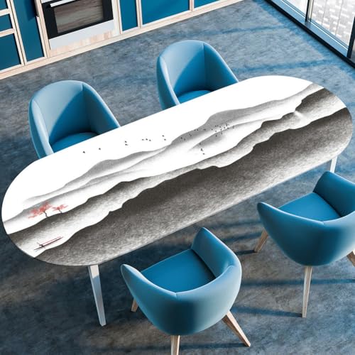 Odot Waschbare Elastische Runde Tischdecke Oval 3D Druck Abwaschbar Spanntischdecke Oval Gartentischdecke Outdoor Oval Tischdecke mit Gummizug, Modern Stil (91x152cm,Tinte) von Odot