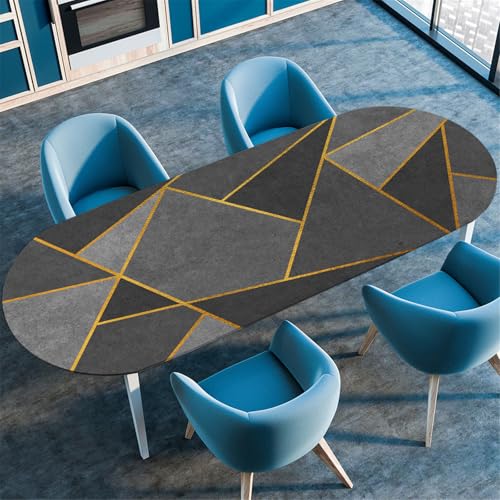 Odot Waschbare Elastische Runde Tischdecke Oval 3D Druck Abwaschbar Spanntischdecke Oval Gartentischdecke Outdoor Oval Tischdecke mit Gummizug, Nordic Geometrie (Dreieck,107x173cm) von Odot