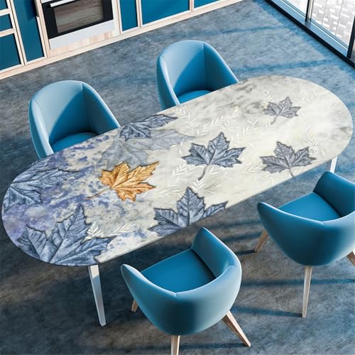 Odot Waschbare Elastische Runde Tischdecke Oval 3D Druck Abwaschbar Spanntischdecke Oval Gartentischdecke Outdoor Oval Tischdecke mit Gummizug, Pflanze Druck (91x152cm,Ahornblatt) von Odot