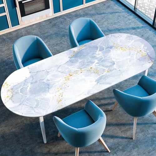 Odot Waschbare Elastische Runde Tischdecke Oval 3D Druck Abwaschbar Spanntischdecke Oval Gartentischdecke Outdoor Oval Tischdecke mit Gummizug (107x165cm,Weiß) von Odot