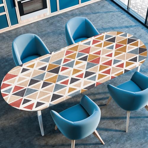 Odot Waschbare Elastische Runde Tischdecke Oval Abwaschbar Spanntischdecke Oval Gartentischdecke 3D Geometrie Outdoor Oval Tischdecke mit Gummizug (107x165cm,Dreieck) von Odot