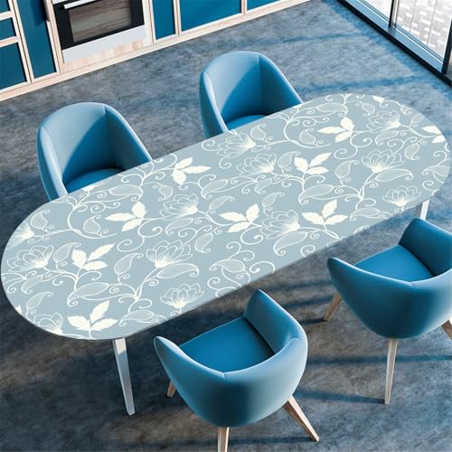 Odot Waschbare Elastische Runde Tischdecke Oval Abwaschbar Spanntischdecke Oval Gartentischdecke Outdoor Oval Tischdecke mit Gummizug, 3D Moderne Blumen (132x229cm,Blumenrebe) von Odot
