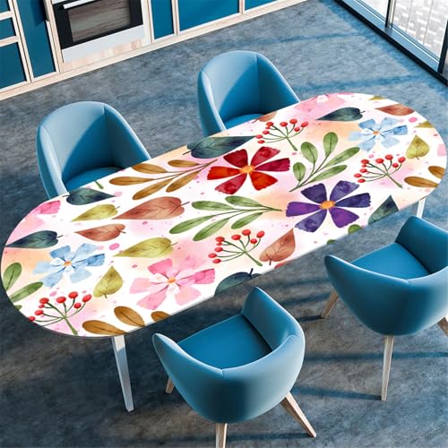 Odot Waschbare Elastische Runde Tischdecke Oval Abwaschbar Spanntischdecke Oval Gartentischdecke Outdoor Oval Tischdecke mit Gummizug, 3D Moderne Blumen (132x274cm,Blumen) von Odot