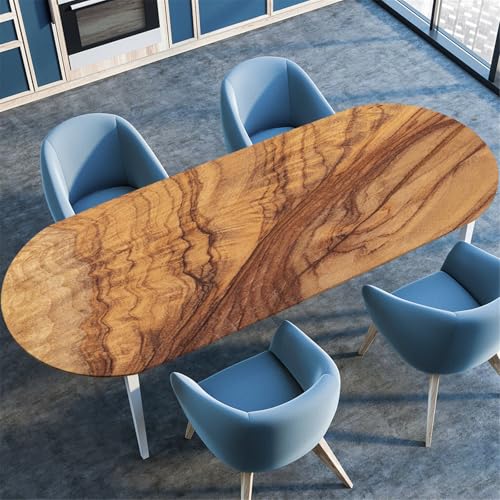 Odot Waschbare Elastische Runde Tischdecke Oval Abwaschbar Spanntischdecke Oval Gartentischdecke Outdoor Tischdecke mit Gummizug, 3D Holzmaserung (Braun,107x165cm) von Odot