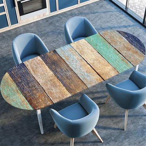 Odot Waschbare Elastische Runde Tischdecke Oval Abwaschbar Spanntischdecke Oval Gartentischdecke Outdoor Tischdecke mit Gummizug, 3D Holzmaserung (Graffiti,107x152cm) von Odot