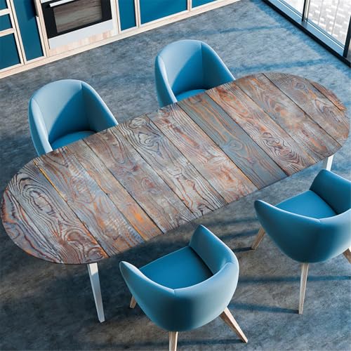 Odot Waschbare Elastische Runde Tischdecke Oval Abwaschbar Spanntischdecke Oval Gartentischdecke Outdoor Tischdecke mit Gummizug, 3D holzmaserung (Baum,91x152cm) von Odot