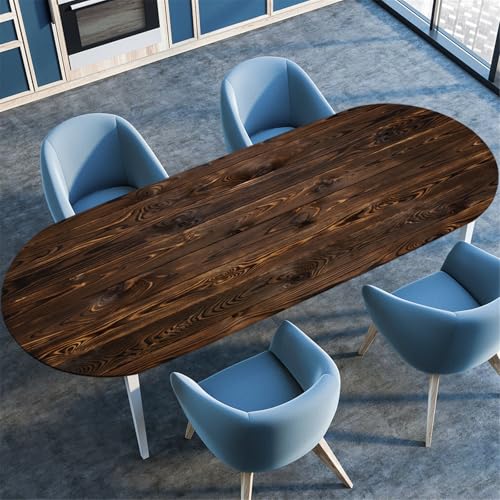 Odot Waschbare Elastische Runde Tischdecke Oval Abwaschbar Spanntischdecke Oval Gartentischdecke Outdoor Tischdecke mit Gummizug, 3D holzmaserung (Braun,91x152cm) von Odot