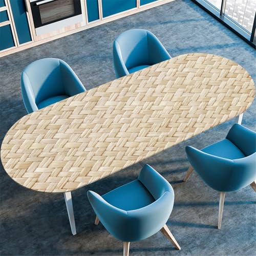 Odot Waschbare Elastische Runde Tischdecke Oval Abwaschbar Spanntischdecke Oval Gartentischdecke Outdoor Tischdecke mit Gummizug, 3D holzmaserung (Weberei,107x152cm) von Odot