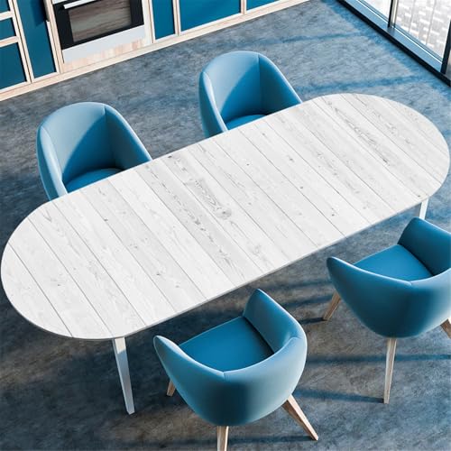 Odot Waschbare Elastische Runde Tischdecke Oval Abwaschbar Spanntischdecke Oval Gartentischdecke Outdoor Tischdecke mit Gummizug, 3D holzmaserung (Weiß,107x183cm) von Odot