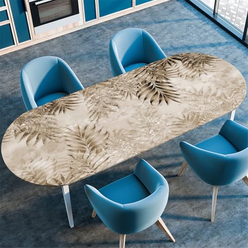 Odot Waschbare Elastische Runde Tischdecke Oval Abwaschbar Spanntischdecke Oval Gartentischdecke Outdoor Tischdecke mit Gummizug, Einfache Blätter (Blatt,91x152cm) von Odot