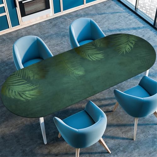 Odot Waschbare Elastische Runde Tischdecke Oval Abwaschbar Spanntischdecke Oval Gartentischdecke Outdoor Tischdecke mit Gummizug, Einfache Blätter (Grün,107x165cm) von Odot