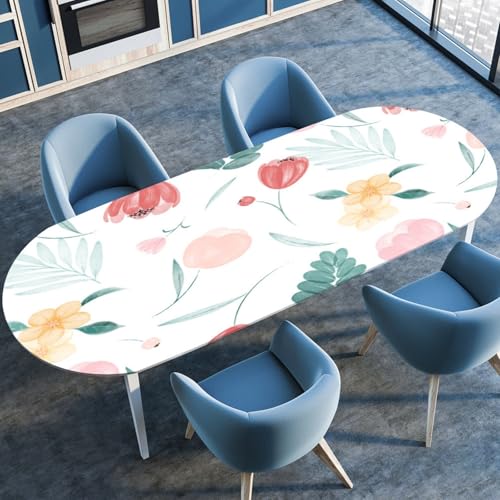 Odot Waschbare Elastische Runde Tischdecke Oval Abwaschbar Spanntischdecke Oval Gartentischdecke Outdoor Tischdecke mit Gummizug, Gartenblumen (Tulpe,132x305cm) von Odot