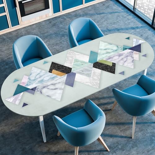 Odot Waschbare Elastische Runde Tischdecke Oval Abwaschbar Spanntischdecke Oval Gartentischdecke Outdoor Tischdecke mit Gummizug, Geometrisch Klassisch (Dreieck,137x183cm) von Odot