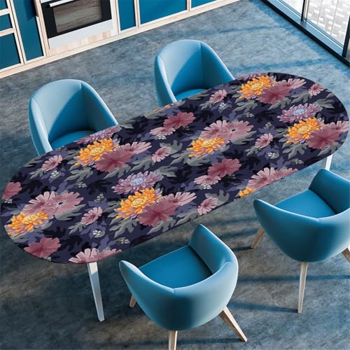 Odot Waschbare Elastische Runde Tischdecke Oval Abwaschbar Spanntischdecke Oval Gartentischdecke Outdoor Tischdecke mit Gummizug - 3D Blumendruck (Graffiti,91x152cm) von Odot