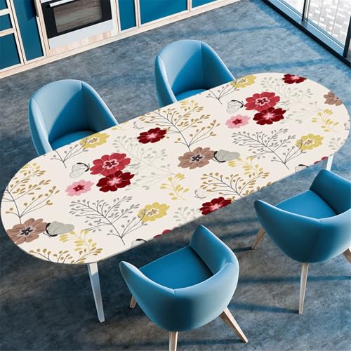 Odot Waschbare Elastische Runde Tischdecke Oval Abwaschbar Spanntischdecke Oval Gartentischdecke Outdoor Tischdecke mit Gummizug - 3D Blumendruck (Schmetterling,107x165cm) von Odot