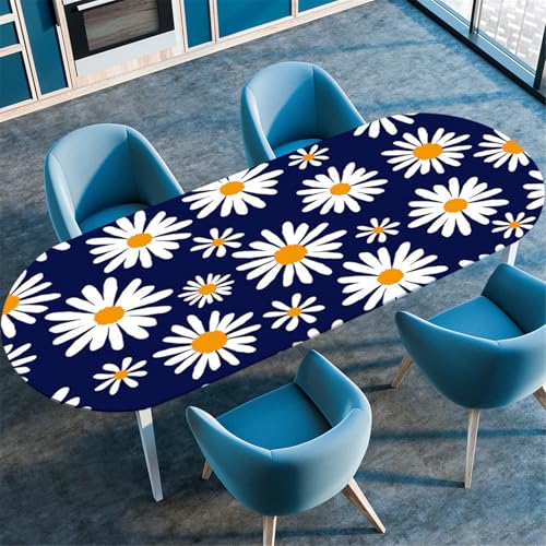 Odot Waschbare Elastische Runde Tischdecke Oval Abwaschbar Spanntischdecke Oval Gartentischdecke Outdoor Tischdecke mit Gummizug - 3D Frühlingsblumen (Gänseblümchen,91x152cm) von Odot