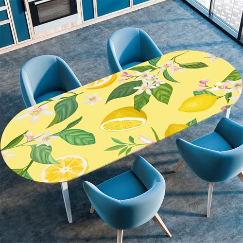 Odot Waschbare Elastische Runde Tischdecke Oval Abwaschbar Spanntischdecke Oval Gartentischdecke Outdoor Tischdecke mit Gummizug - 3D Frühlingsblumen (Grünes Blatt,122x173cm) von Odot