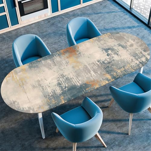 Odot Waschbare Elastische Runde Tischdecke Oval Abwaschbar Spanntischdecke Oval Gartentischdecke Outdoor Tischdecke mit Gummizug 3D - Klassisch Modern (Holz,91x152cm) von Odot