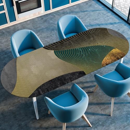 Odot Waschbare Elastische Runde Tischdecke Oval Abwaschbar Spanntischdecke Oval Gartentischdecke Outdoor Tischdecke mit Gummizug 3D Modern Drucke (Abstrakt,132x305cm) von Odot