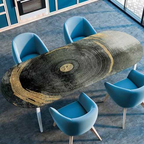 Odot Waschbare Elastische Runde Tischdecke Oval Abwaschbar Spanntischdecke Oval Gartentischdecke Outdoor Tischdecke mit Gummizug 3D Modern Drucke (Holzmaserung,132x305cm) von Odot