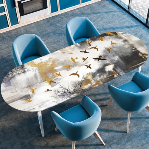 Odot Waschbare Elastische Runde Tischdecke Oval Abwaschbar Spanntischdecke Oval Gartentischdecke Outdoor Tischdecke mit Gummizug 3D Modern Drucke (Vogel,132x305cm) von Odot