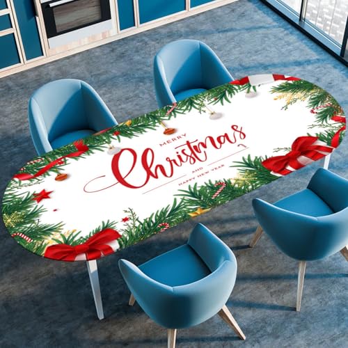 Odot Weihnachten Waschbare Elastische Runde Tischdecke Oval Abwaschbar Spanntischdecke Oval Gartentischdecke Outdoor Tischdecke mit Gummizug, (Weiß,107x165cm) von Odot