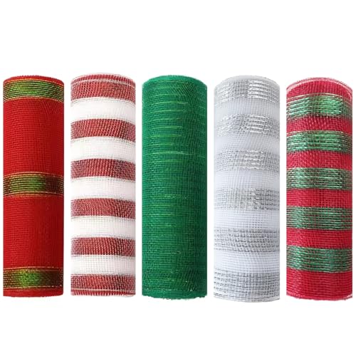 5 Brötchen 10 Zoll Deco Mesh Ribbon, 10 Yard rot weiß grün silberne Streifen für Kränze Weihnachtsbaumbirge Handwerk Winter Holiday Dekor 5 Brötchen 10 Zoll Deco Mesh Ribbon, 10 Yard rot weiß grün silberne Streifen für Kränze Weihnachtsbaumbirge Handwerk Winter Holiday Dekor von Odoukey