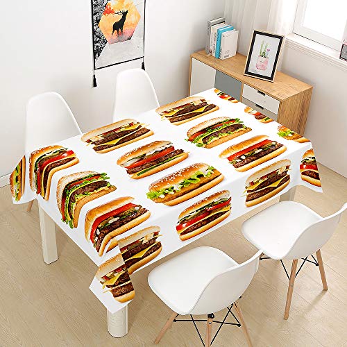 Oduo Tischdecke Wasserdicht Polyester Rechteckig, 3D Gourmet Bedruckte Tischdecke Pflegeleicht Fleckschutz Ölfest Abwaschbar Outdoor Garten Deko Farbe & Größe Wählbar (Hamburger,140x240cm) von Oduo
