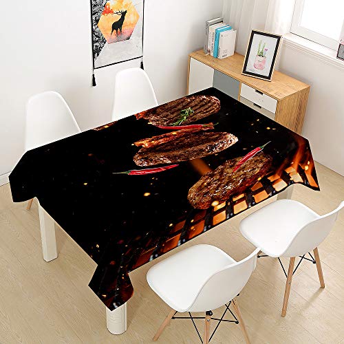 Oduo Tischdecke Wasserdicht Polyester Rechteckig, 3D Gourmet Bedruckte Tischdecke Pflegeleicht Fleckschutz Ölfest Abwaschbar Outdoor Garten Deko Farbe & Größe Wählbar (Würziges Steak,90x90cm) von Oduo