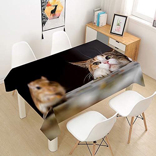 Oduo Tischdecke Wasserdicht Polyester Rechteckig, 3D-Katze Bedruckte Tischdecke Pflegeleicht Fleckschutz Ölfest Abwaschbar Outdoor Garten Deko Farbe & Größe Wählbar (Maus,90x90cm) von Oduo