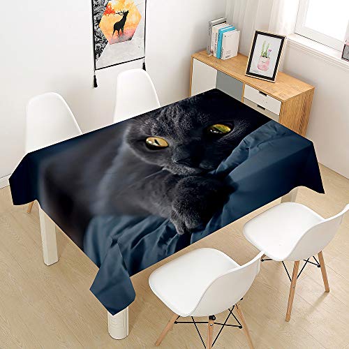 Oduo Tischdecke Wasserdicht Polyester Rechteckig, 3D-Katze Bedruckte Tischdecke Pflegeleicht Fleckschutz Ölfest Abwaschbar Outdoor Garten Deko Farbe & Größe Wählbar (Schwarze Katze,100x140cm) von Oduo