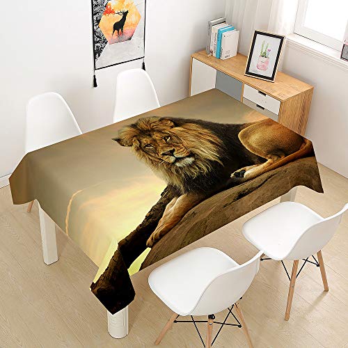 Oduo Tischdecke Wasserdicht Polyester Rechteckig, 3D Löwe Druck Tischdecke Pflegeleicht Fleckschutz Abwaschbar Indoor Küche Outdoor Garten Deko (Afrikanischer Löwe,100x140cm) von Oduo