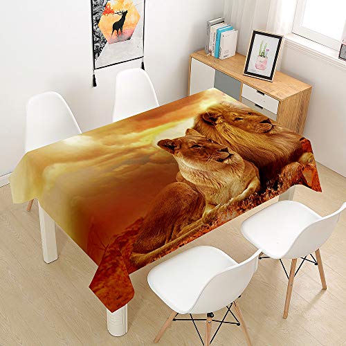 Oduo Tischdecke Wasserdicht Polyester Rechteckig, 3D Löwe Druck Tischdecke Pflegeleicht Fleckschutz Abwaschbar Indoor Küche Outdoor Garten Deko (Löwin,90x90cm) von Oduo