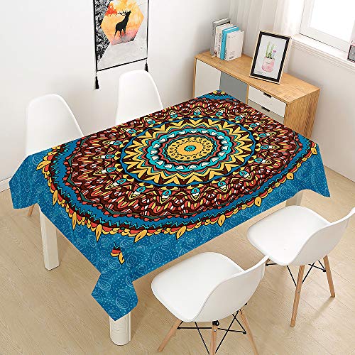 Oduo Tischdecke Wasserdicht Polyester Rechteckig, 3D Orientalischer Mandala-Stil Tischdecke Pflegeleicht Fleckschutz Abwaschbar Indoor Küche Outdoor Garten Deko (Böhmischer Stil,140x260cm) von Oduo