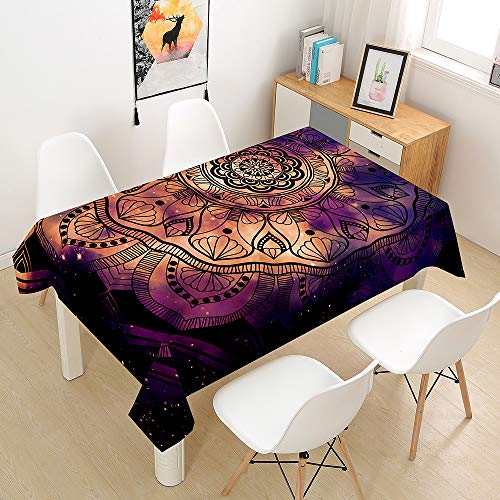 Oduo Tischdecke Wasserdicht Polyester Rechteckig, 3D Orientalischer Mandala-Stil Tischdecke Pflegeleicht Fleckschutz Abwaschbar Indoor Küche Outdoor Garten Deko (Sternenklarer Himmel,140x160cm) von Oduo