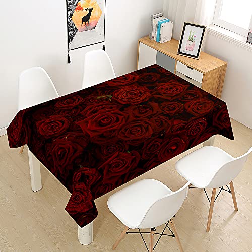 Oduo Tischdecke Wasserdicht Polyester Rechteckig, 3D Rosendruck Tischdecke Pflegeleicht Fleckschutz Abwaschbar Indoor Küche Outdoor Garten Deko (rote Rose,140x260cm) von Oduo