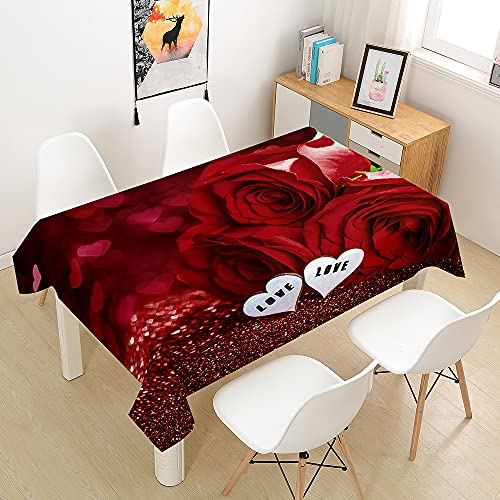 Oduo Tischdecke Wasserdicht Polyester Rechteckig, 3D Rosendruck Tischdecke Pflegeleicht Fleckschutz Abwaschbar Indoor Küche Outdoor Garten Deko (rotes Herz,90x90cm) von Oduo