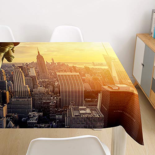 Oduo Tischdecke Wasserdicht Polyester Rechteckig, 3D Stadt Bedruckte Tischdecke Pflegeleicht Fleckschutz Ölfest Abwaschbar Outdoor Garten Deko Farbe & Größe Wählbar (New York,100x140cm) von Oduo