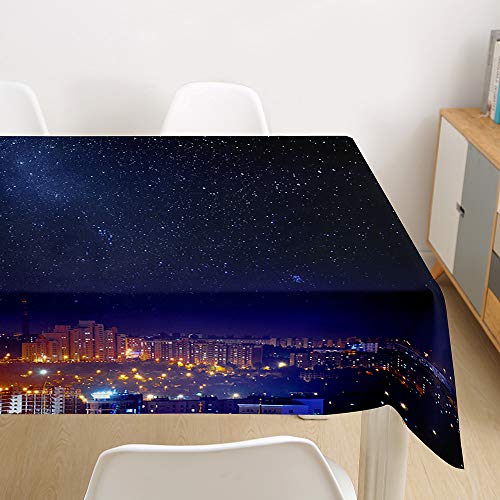 Oduo Tischdecke Wasserdicht Polyester Rechteckig, 3D Stadt Bedruckte Tischdecke Pflegeleicht Fleckschutz Ölfest Abwaschbar Outdoor Garten Deko Farbe & Größe Wählbar (Sternenklarer Himmel,140x200cm) von Oduo
